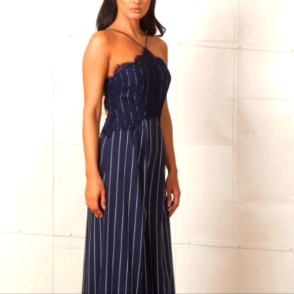 Purple Rain Pants - Francesca's Super cute Wide leg blue and white striped jumpsuit romper